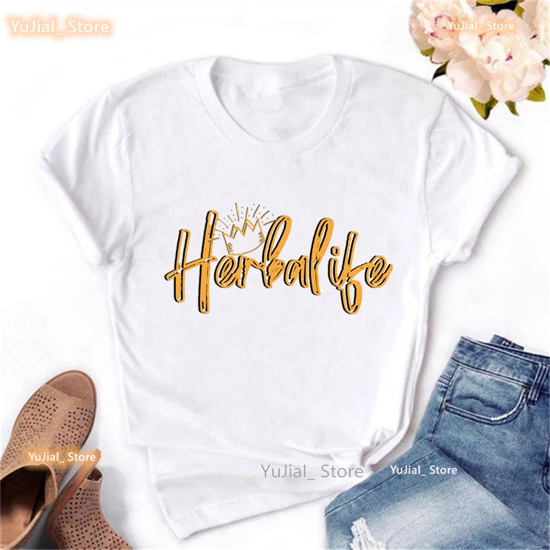 

Красочная футболка Herbalife с буквенным принтом, женская одежда, забавная женская футболка, женская летняя модная повседневная футболка для же...