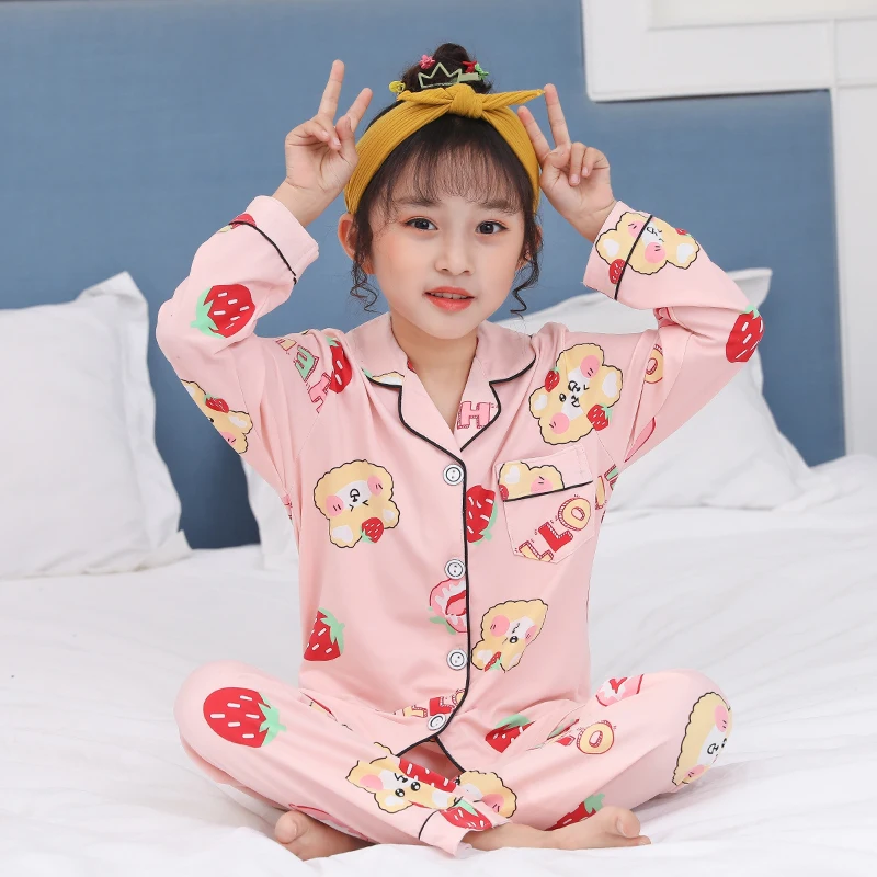 

2022 New Spring Baby Pajamas Autumn Girls Pajama Sets Boys Cute Full Cotton Sleepwear Suit Children Nightwear Long Pants Gift