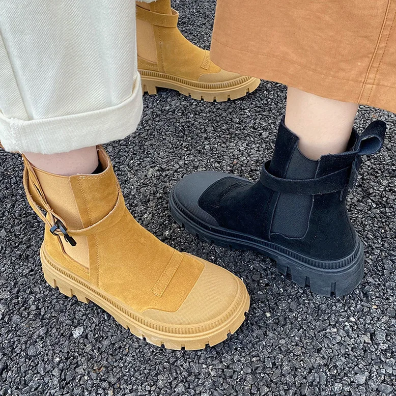 

Женские ботинки, Новинка весна-осень 2022, мотоциклетные ботинки на плоской подошве, женская обувь, черные ботинки