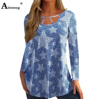 women long sleeved basic tops latest casual t shirt loose classic stars print tees pullovers autumn shirt womens clothing 2022