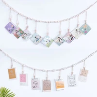 photo display with wooden beads garland and 9 wood clips wall hanging decoration room decor aesthetic props for photo shooting