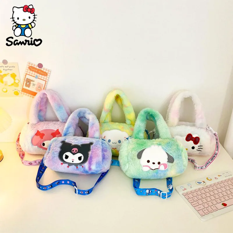 

New Cartoon Sanrio Crossbody Bag Plush Handbag My Melody Kuromi Cinnamoroll Shoulder Bags Tie staining Children's Backpack Gifts