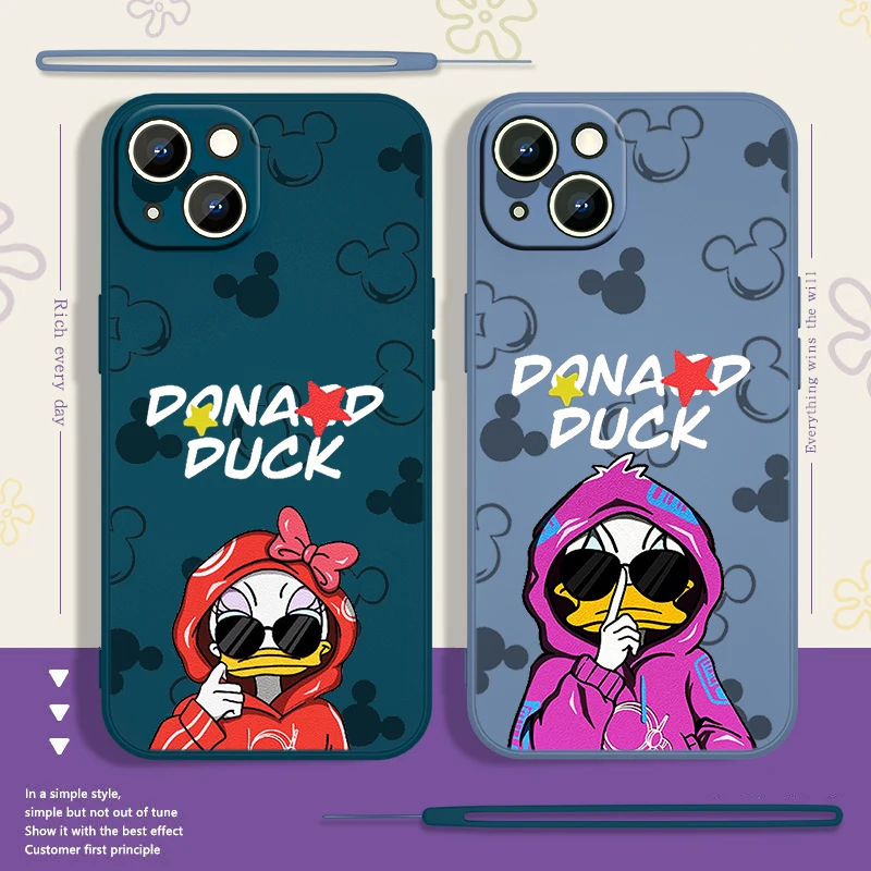 

Disney Donald Duck Mickey For Apple iPhone 13 12 11 Pro Max mini XS XR X 8 7 6S 6 Plus Liquid Rope Soft Phone Case Cover