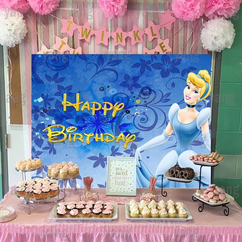 Custom Newborn Backdrop Cinderella Lovely Baby Girls Princess Cartoon Disney Happy Birthday Party Decoration Backgrounds Banner enlarge