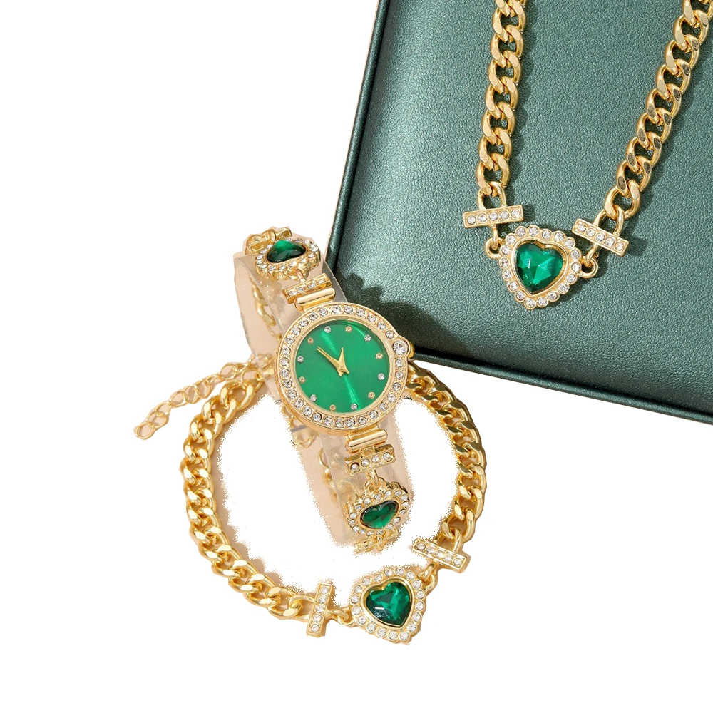 3 шт. комплект женских часов с бриллиантами зеленые часы женские наручные элитный