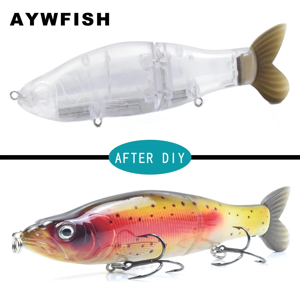 

AYWFISH 5PCS A Lot 165MM Unpainted Glide Bait 2PCS Soft Tails Hard Body Tackle Slide Shad Swimbait Blanks For Fishing Lures DIY