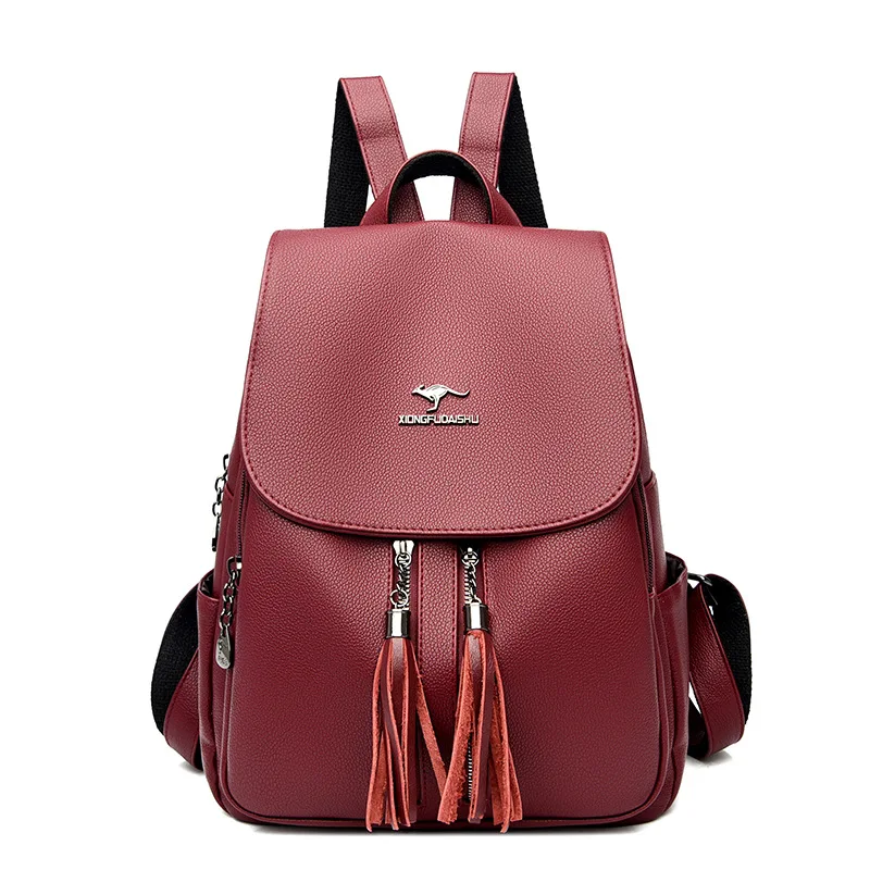 

Women Tassel Backpacks High Quality Soft Leather Fashion Back Bag Brand Female Travel Bags Mochilas Mujer Backbags 513A1001