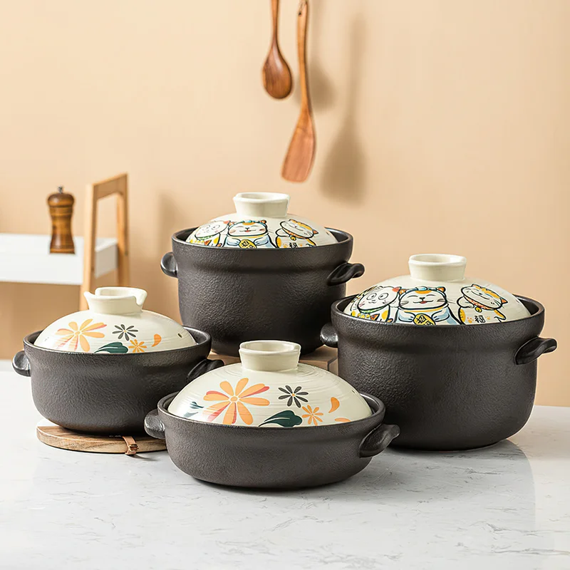 

1.5/4.5L Japanese Ceramic Soup Pot Cute Cat Casserole Small Saucepan Stew Pots Breakfast Milk Pan Cookware Kitchen Cooking Pot