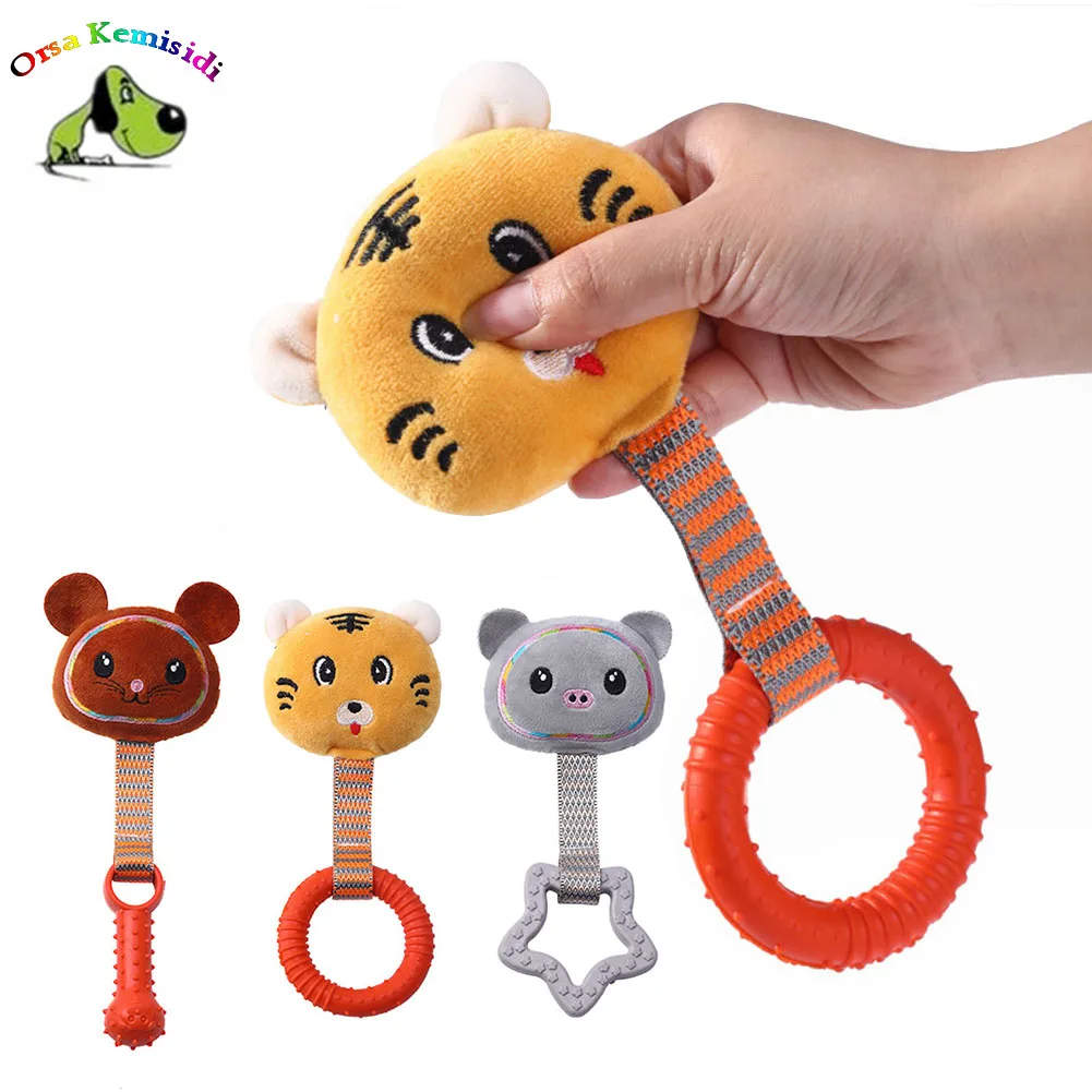 

Dog Chew Squeaky Toys Teeth Clean Durable Plush Stuffing Pet Interactive Puzzle Toy Natural Rubber Puppy Teething Molar Bite Toy