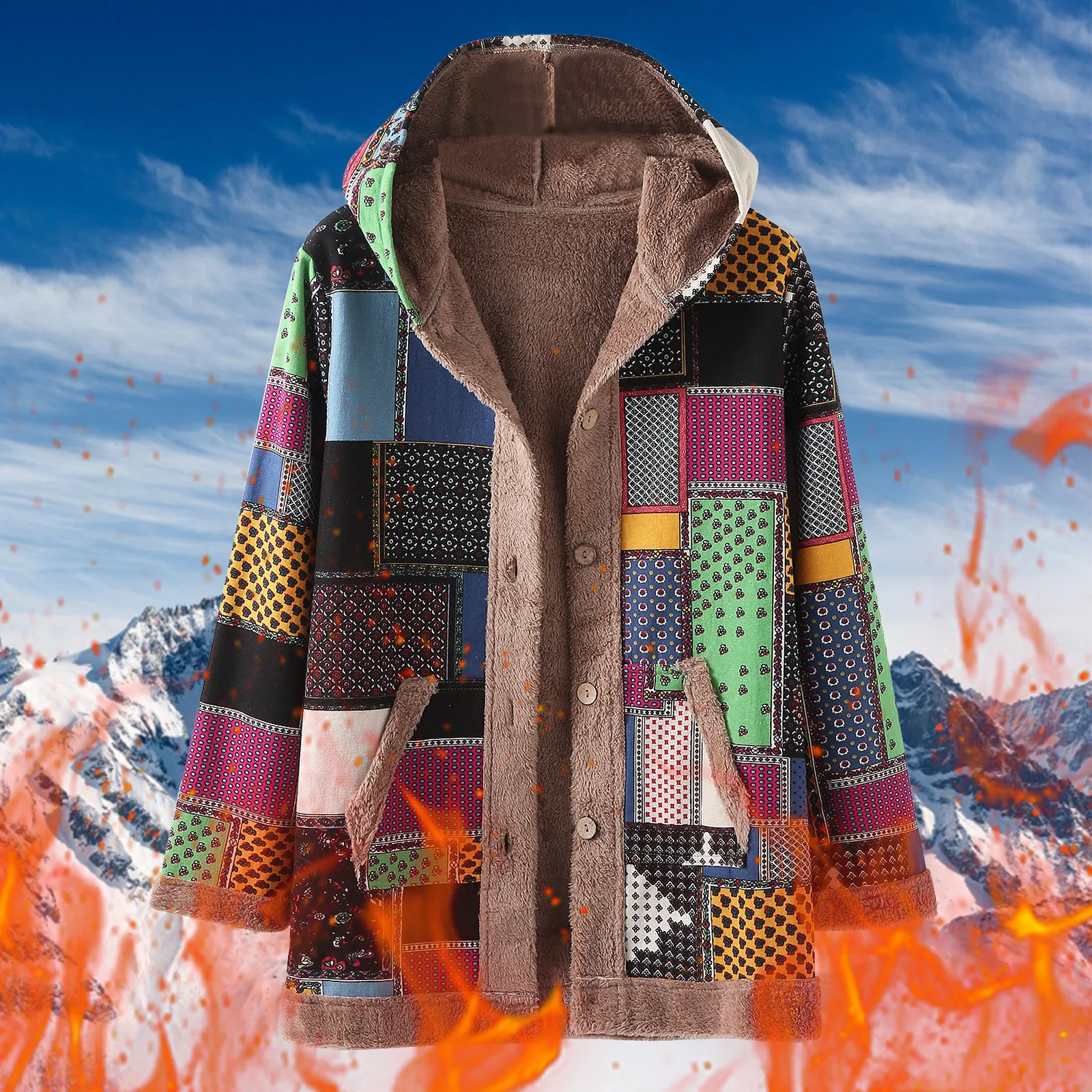 

Front Zip Jacket Jacket for Woman Women's Printed Soft Coats Jacket Warm Hoodie Coat Long Woman Costs Soft Fleece Zip up Women