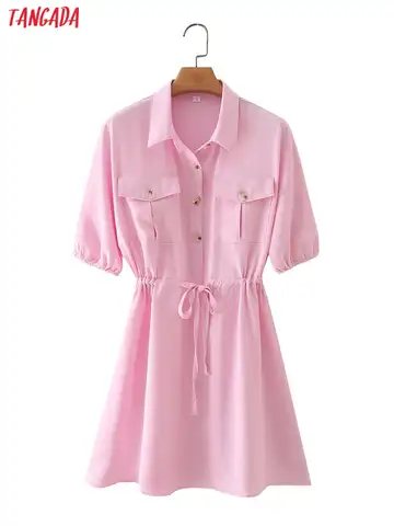 Летнее женское розовое платье-рубашка с вырезом-лодочкой и коротким рукавом, Дамский сарафан DA81, 2022