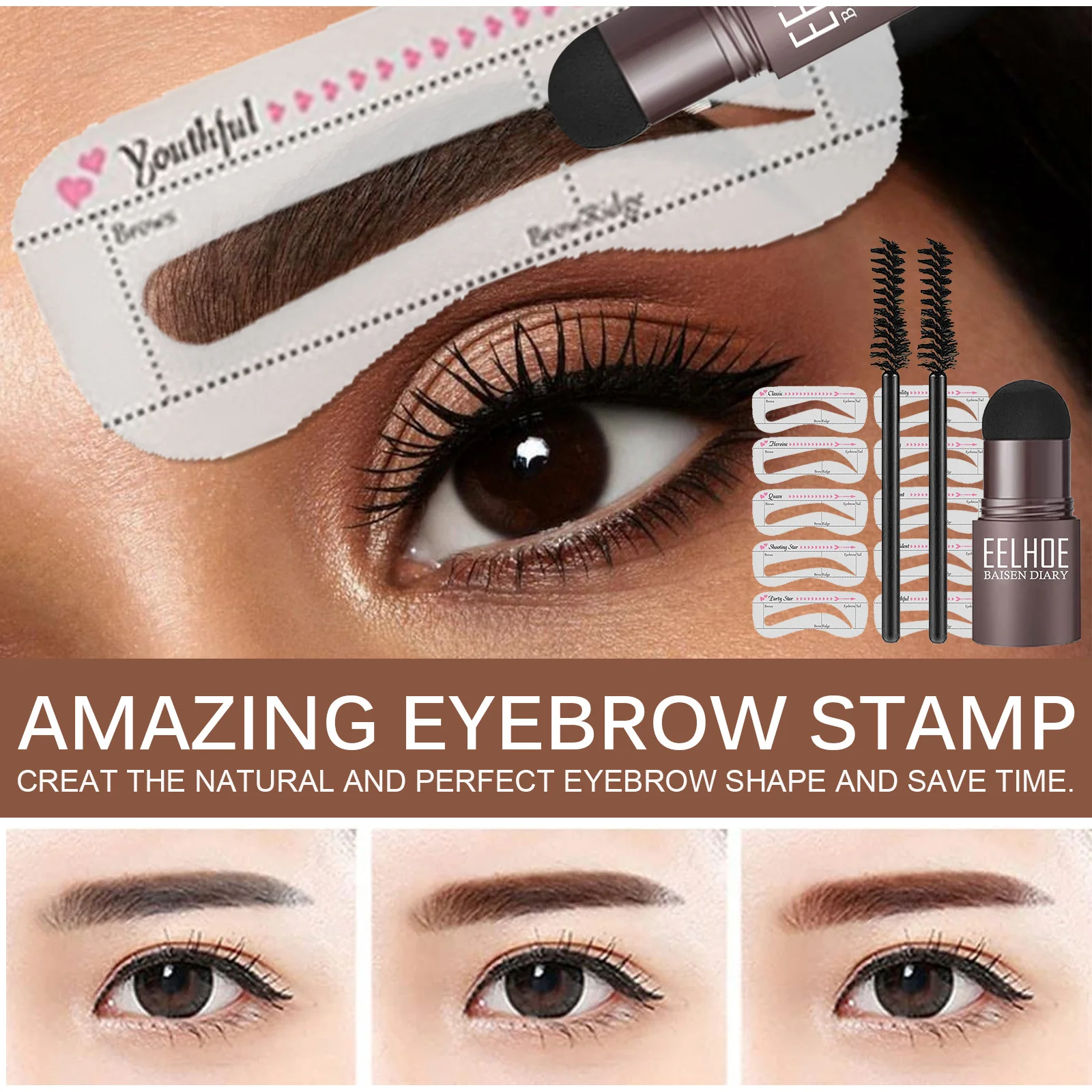 

One Step Eyebrow Stamp Shaping Kit Makeup Waterproof Sweatproof Contour Stencil Tint Natural Stick Hairline Contouring Powder
