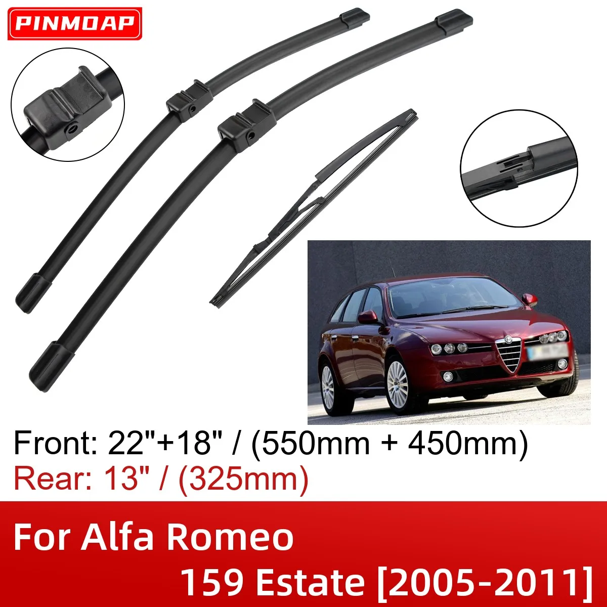 

Щетки стеклоочистителя для Alfa Romeo 159 Estate 2005-2011 22 + 18 + 13 дюймов, аксессуары для резака 2006 2007 2008 2009 2010 2011
