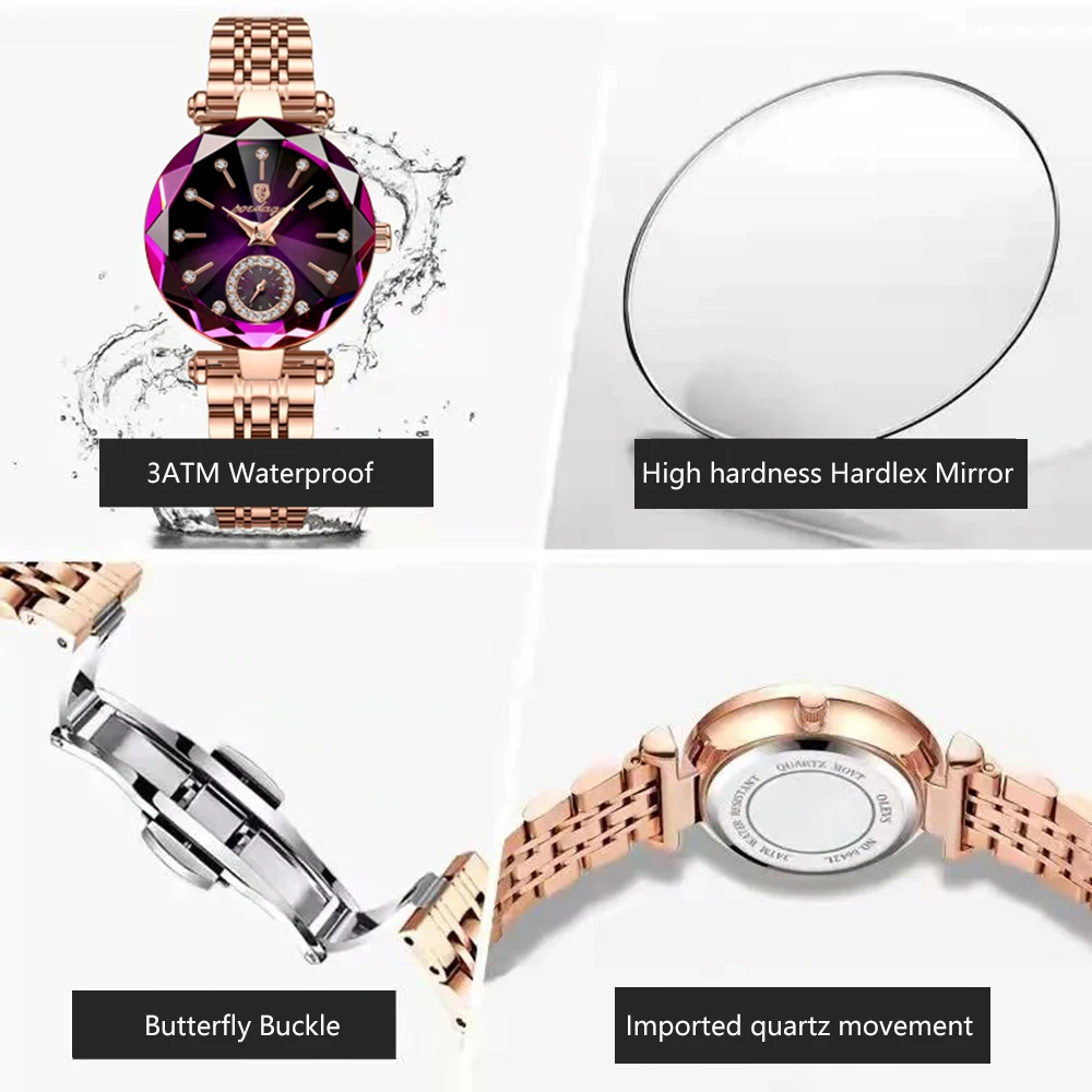 Jam Tangan POEDAGAR untuk Wanita Jam Tangan Kuarsa Desain Perhiasan Mewah Baja Rose Gold Jam Tangan Wanita Kedap Air Modis Merek