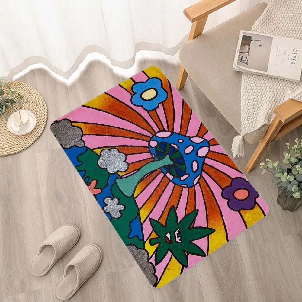 Психоделический фланелевый напольный коврик с принтом грибов декоративный