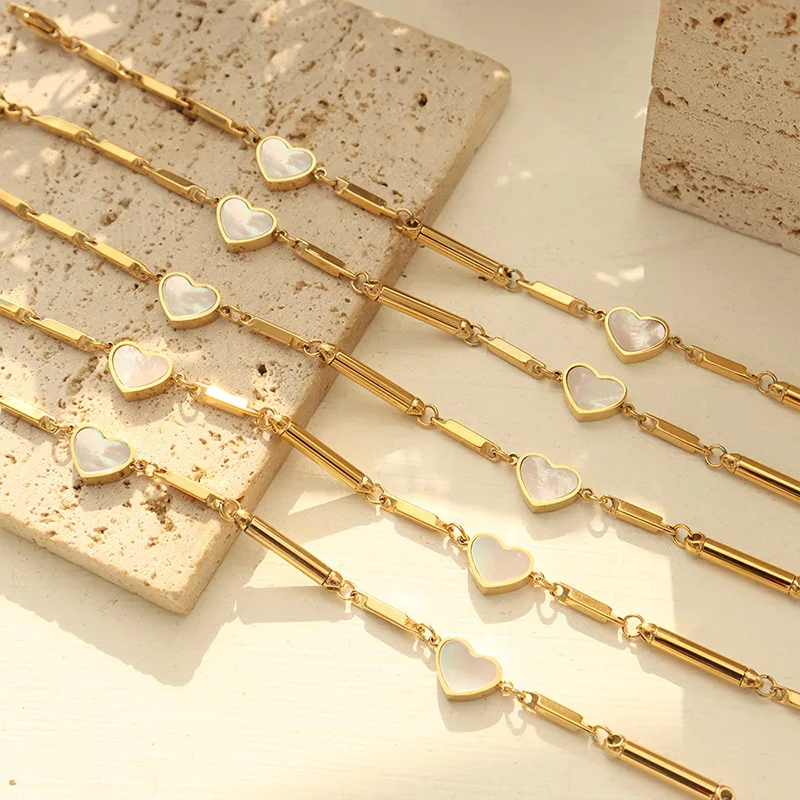 

White Seashell Love Bracelet Bamboo Link Fashion Cool Jewelry Ins Style Trendy Bracelet Titanium Steel Gold Plated Accessories