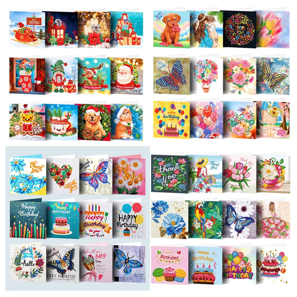 8~12pcs set diamond painting card blessing happy birthday wish cards diamond mosaic embroidery Christmas with envelope postcard