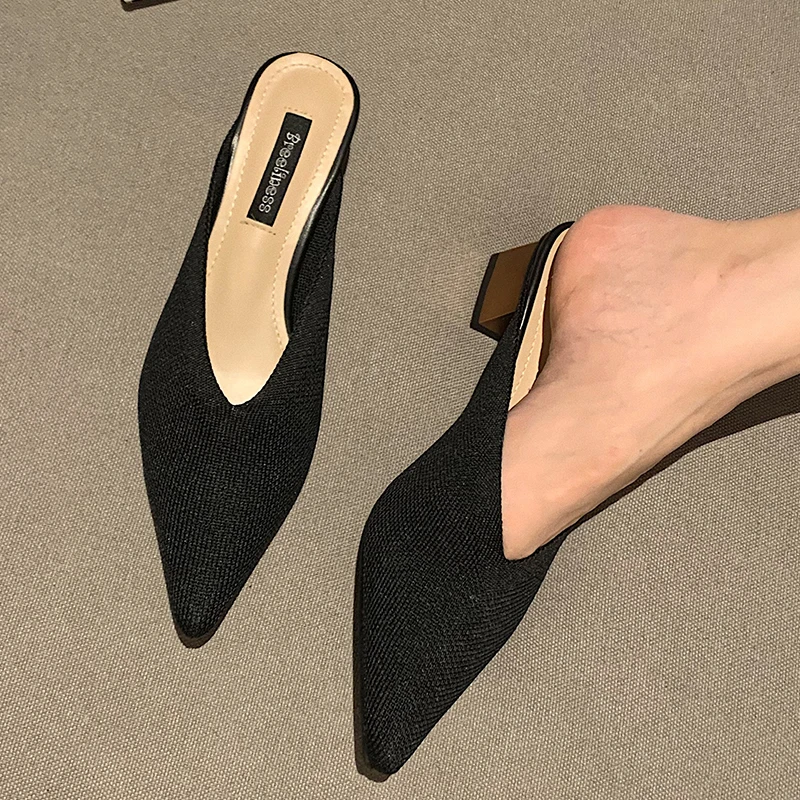 

Female Shoes Slides Womens Pumps Sandals For 2022 Luxury Brand Fashion Slippers Ladies Free Shipping Low Heels Pointed Toe Mules