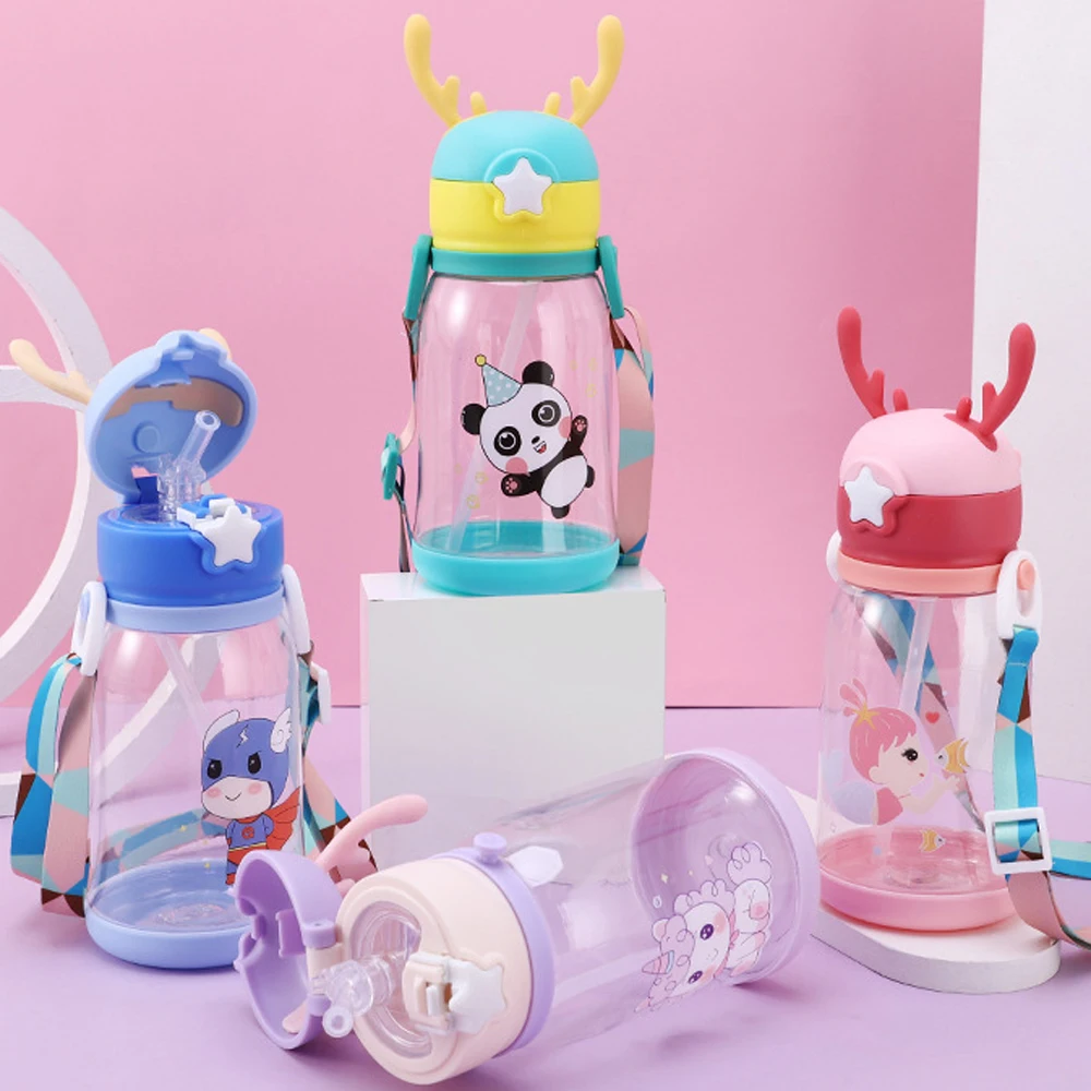 600ml/pcs Shoulder Strap School Drinking Water Cup Kids Boy 