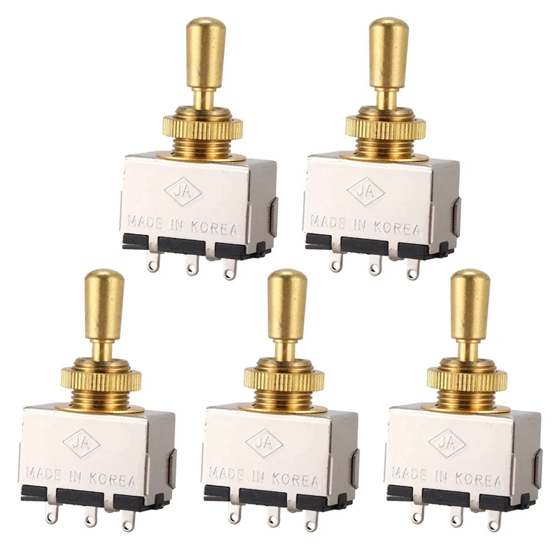 

5X Metal Electric Guitar 3 Way Box Toggle Switch For Les Paul With Metal Tip (Gold)