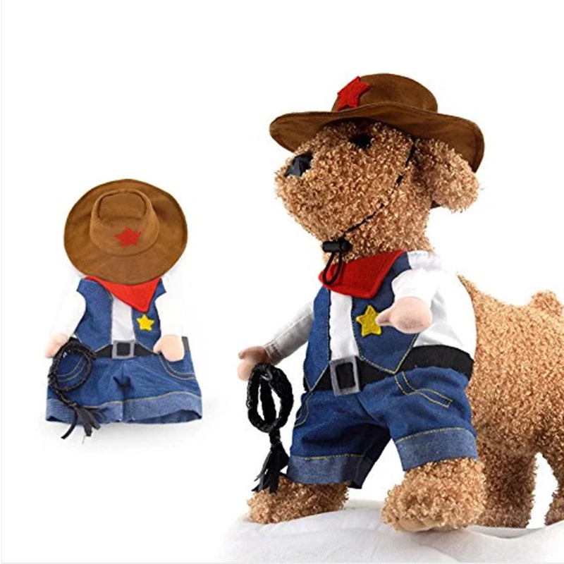 Pet Dog Cat Costume Cowboy Jeans Hoodie Shirts Halloween Costume Jumpsuit Puppy Clothes Funny Coat images - 6
