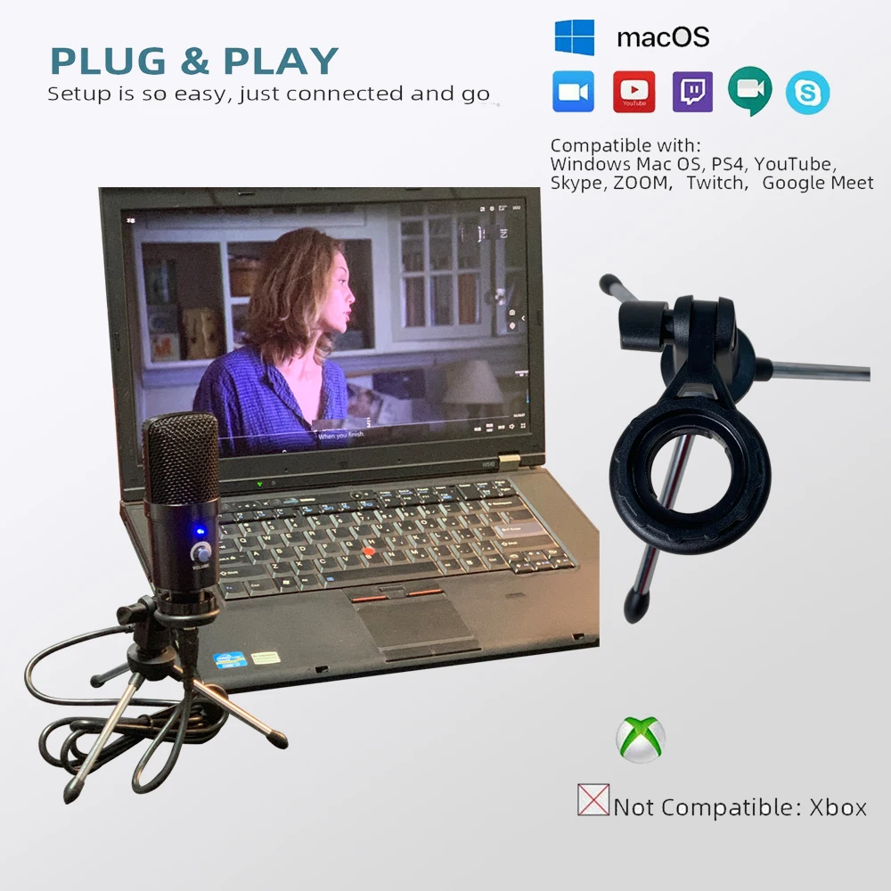 

Профессиональный конденсаторный USB-микрофон в комплекте, штатив с подставкой, игровой микрофон для студийной записи, онлайн-общения, пения