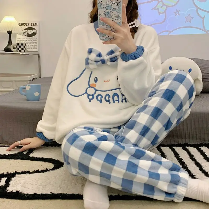 

Кавайная Пижама Sanrio My Melody Cinnamoroll, Милая зимняя мягкая Фланелевая пижама, брюки с длинным рукавом, рождественский подарок