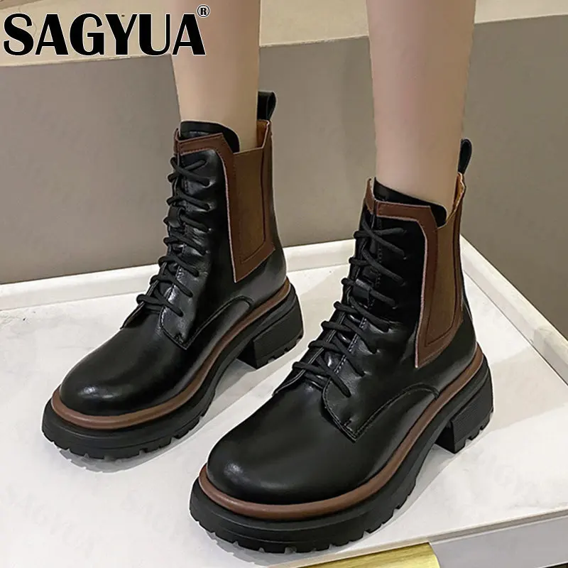 

Женские ботильоны челси на платформе с перекрестной шнуровкой, новая модная готическая обувь на среднем каблуке, зимние женские ботинки-гл...