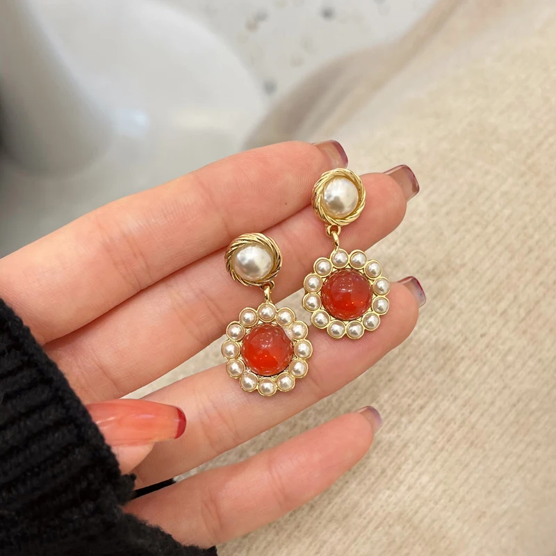 

S925 needle Cute Jewelry Pretty Design Vintage Temperament Flower Earrings Sweet Simply Simulated Pearl Earring For Women Gifts