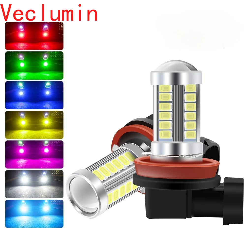 LED Fog Lights H11 H8 H4 H7 9005 9006 LED Bulbs 33SMD 5730 Car DRL Extremely Bright 6000K White/Amber/Red/Blue/Pink/Green-2pcs