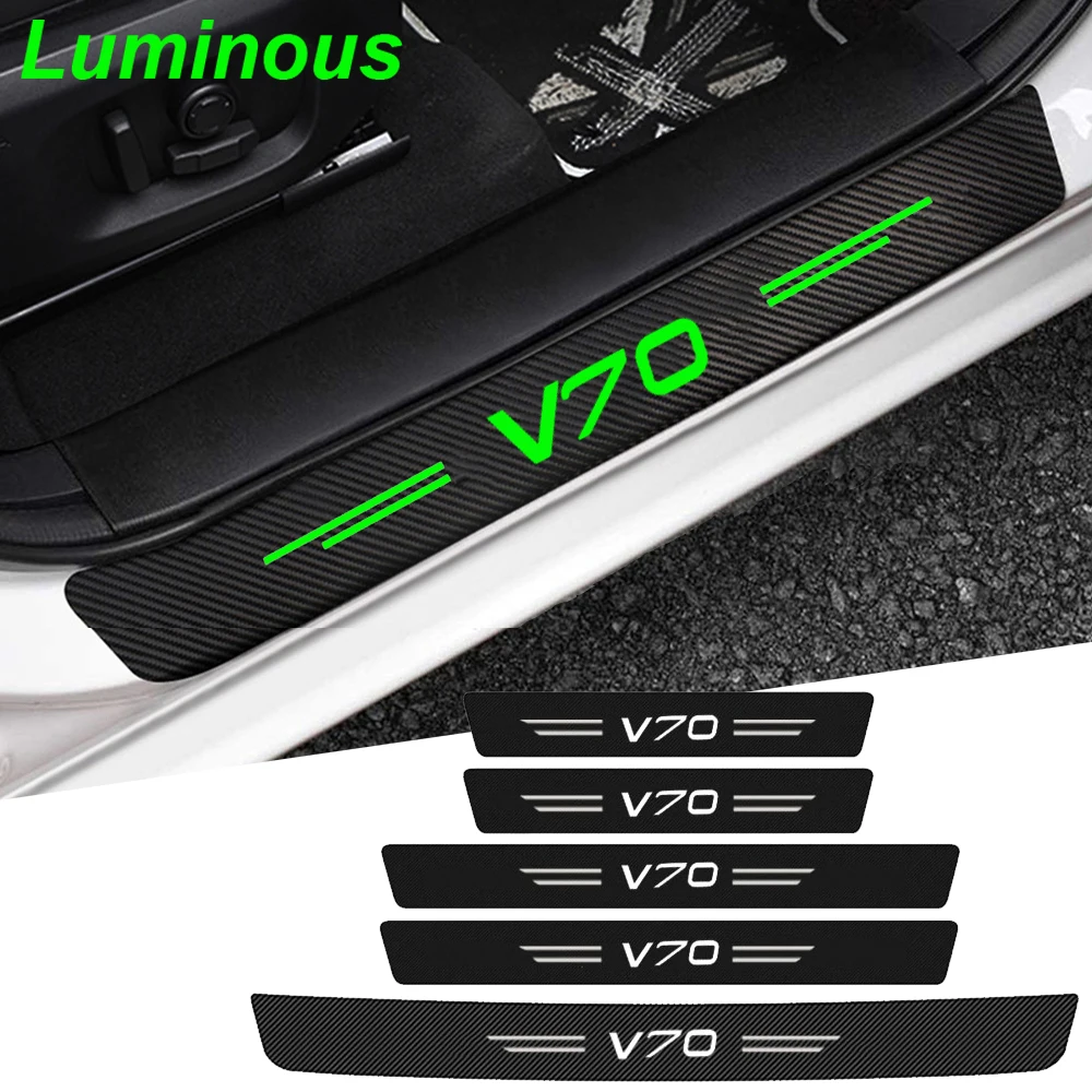 

Светящийся значок для Volvo V70, Накладка на порог автомобиля, наклейки из углеродного волокна, защита порога багажника, защитная лента