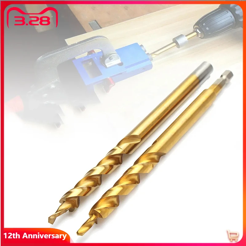 

9.5mm Twist Step Drill Bit With Depth Stop Collar For Woodworking Pocket Pilot Hole Jig 1/4" Hex Or Round Shank