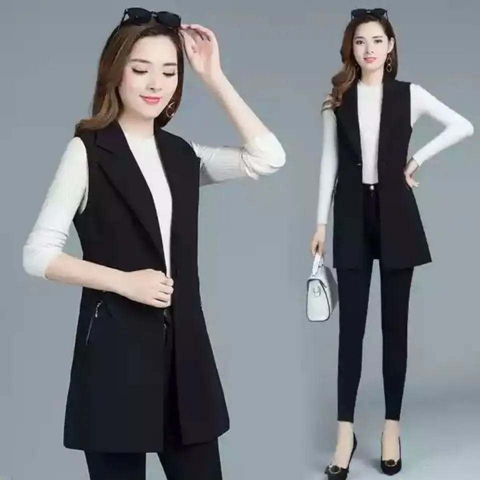 

Streetwear Design Slim Sleeveless Blazers Coats Women Casual Elegant Vests Outerwear Classic Mid-length Waistcoat Blazer G89
