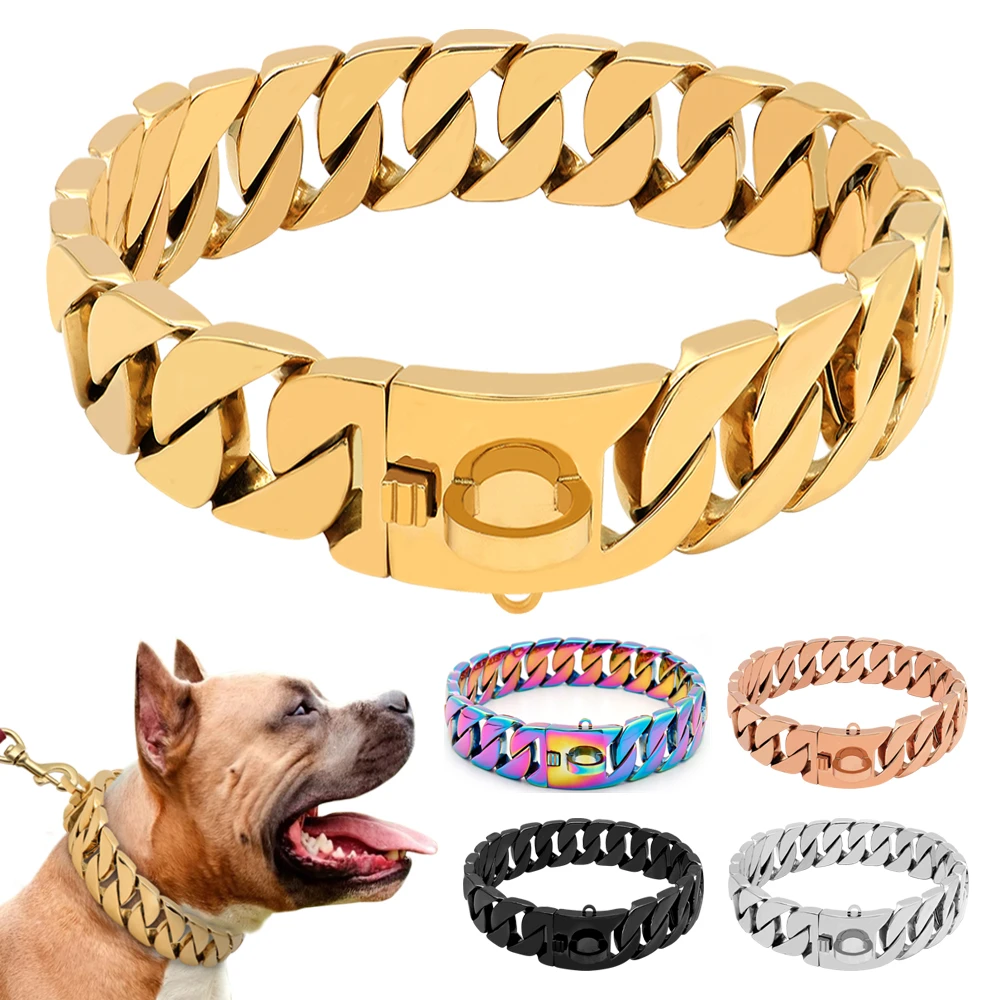 

32MM Strong Metal Dog Chain Collars Stainless Steel Pet Training Choke Collar For Large Dogs Pitbull Bulldog Silver Gold Collar