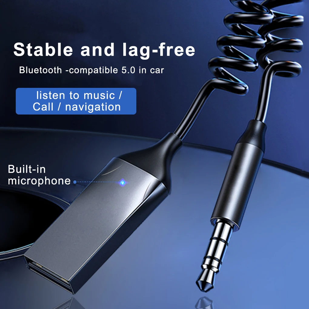

Car Portable Bluetooth-compatible Receiver with Elastic Cable Stable 3.5mm AUX Built-in Microphone Audio Adapter Sound Supplies