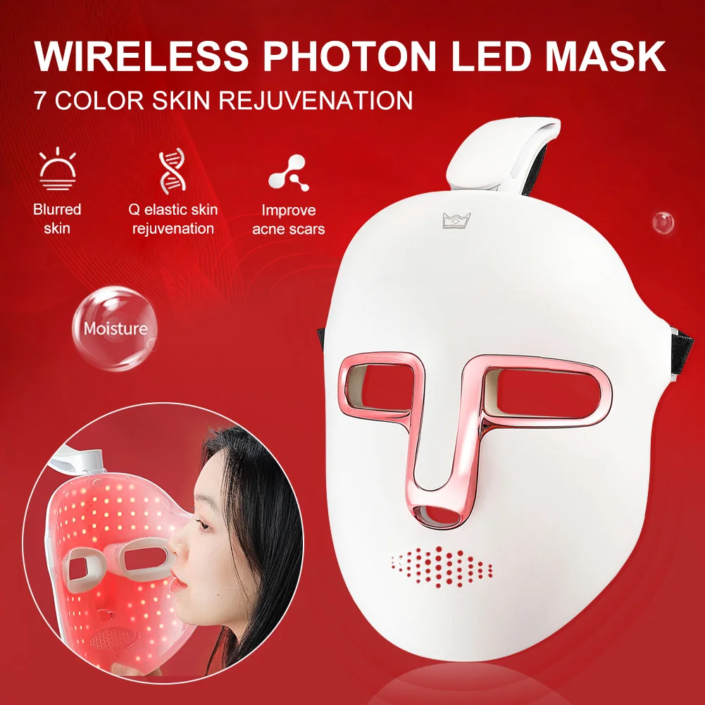 

Беспроводная светодиодная маска для лица, фотонная терапевтическая маска для удаления акне, морщин, омоложения кожи, уход за кожей лица, 7 цв...