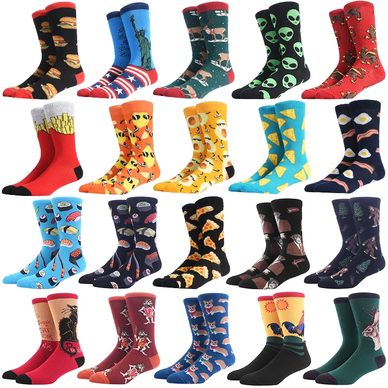 

Носки мужские хлопковые в стиле ретро, Классические повседневные смешные для одевания, с изображением сумасшедшей еды, животных, Осень-зима