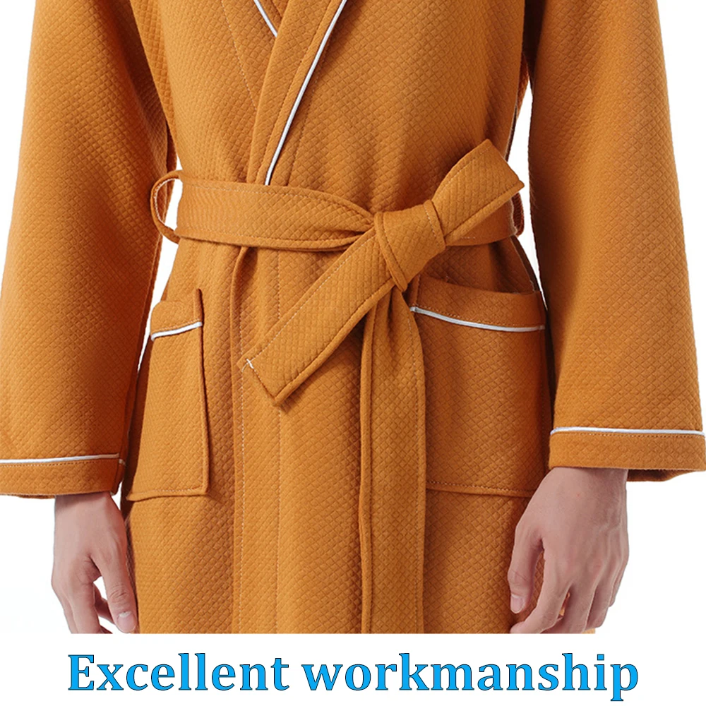 Spring Autumn Double-layer 100% Cotton Robes for Men Lengthen Thicken Kimono Bath Robe Couples Solid Breathable Bathrobe Towel