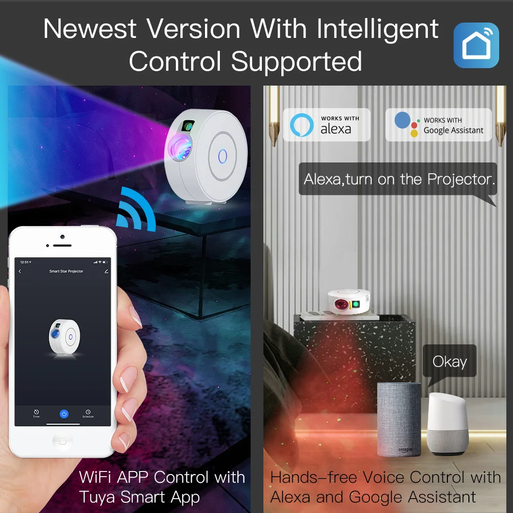 

Умный проектор Tuya Smart Star, совместимый с галактикой, облаком, движущимся по океану, волной, звездой, небом, Wi-Fi ночник, проектор Alexa Google Home