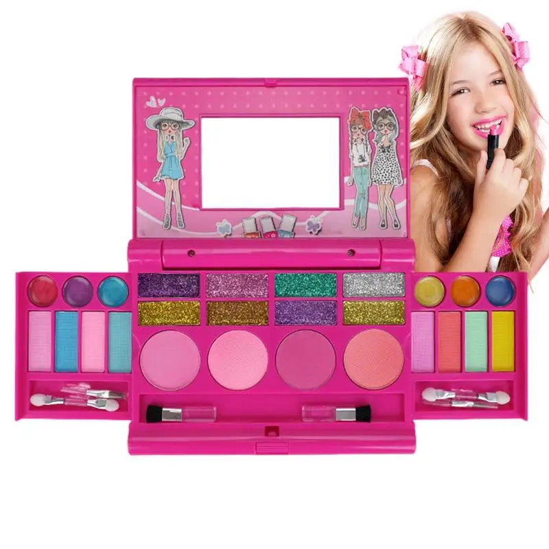 

Kids Makeup Kit For Girls Washable Children's Cosmetics Toys Portable Cosmetics Accessories For Girls With Eyeshadow Lip Blush