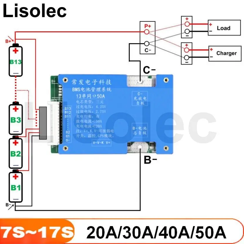 

7S 10S 13S 14S 16S 17S with Balance BMS 24V 36V 48V 60V 21700 18650 Lithium Battery Charge Discharge Protection Board for Ebike