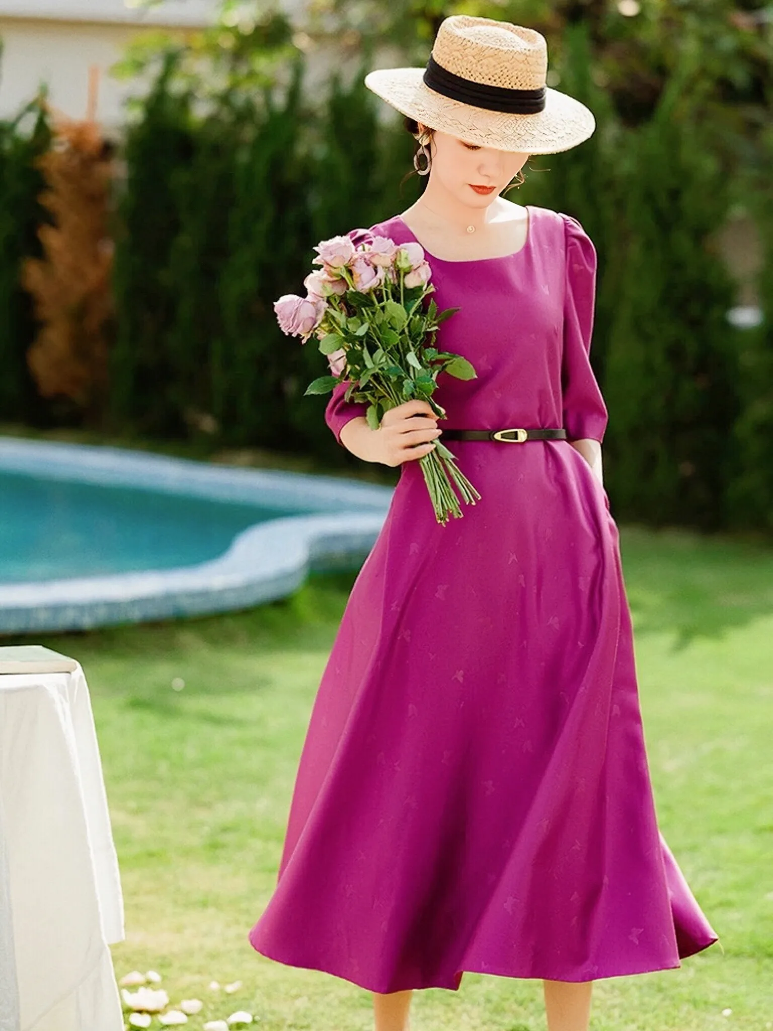 

2023 spring and summer women's clothing fashion new Waist-Controlled Large Hem Dress 0526