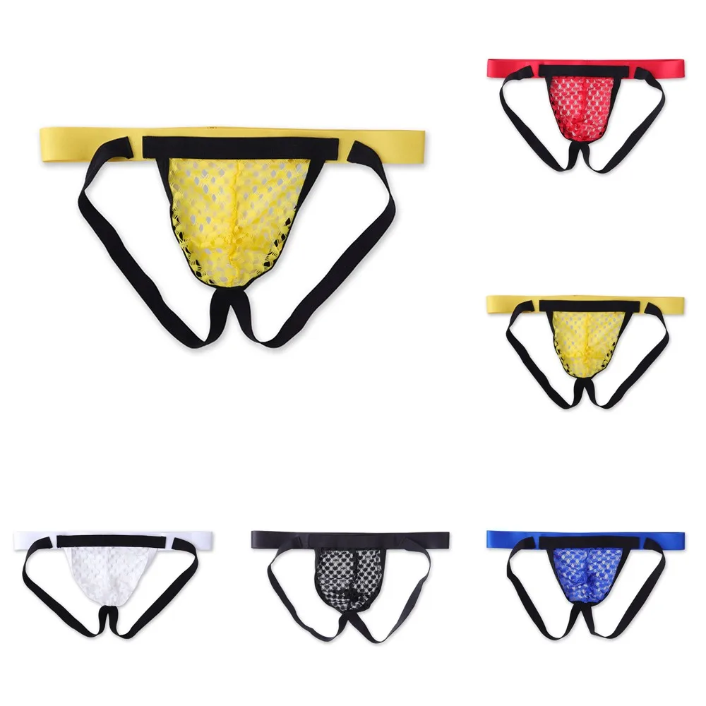 

Men Low Rise Double Thong Breathable Ultra-Thin Sexy Thong Fishnet Cutout Transparent Panties Jock Strap Underwear