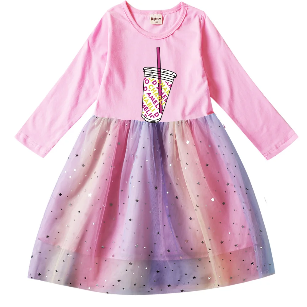 

New Hype House Birthday Fancy Party Princess Dress Girls Dress 2022 Spring Autumn Dress Baby Girls Long-sleeved Children's Dress