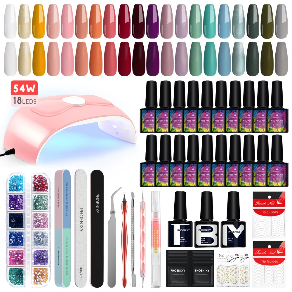 

Professional Gel Nail Manicure Set 8ML Gel Nail Polish with 54W Nail Lamp Semi Permanent UV Varnish Beginner Nail Art Tools Kit