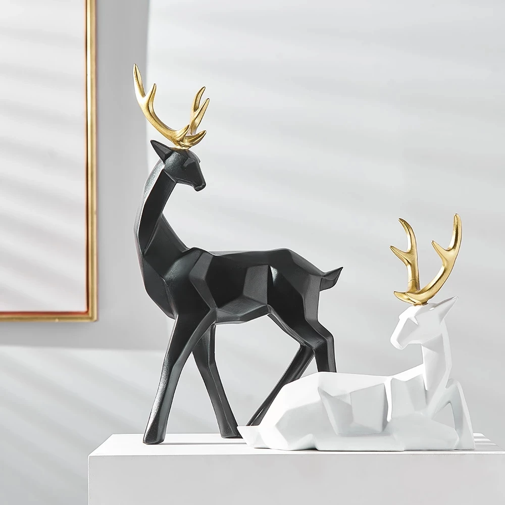 

Геометрическая парная статуя оленя, фигурки семьи оленей, полимерная скульптура оленя в скандинавском стиле, домашний декор, олень, гостина...