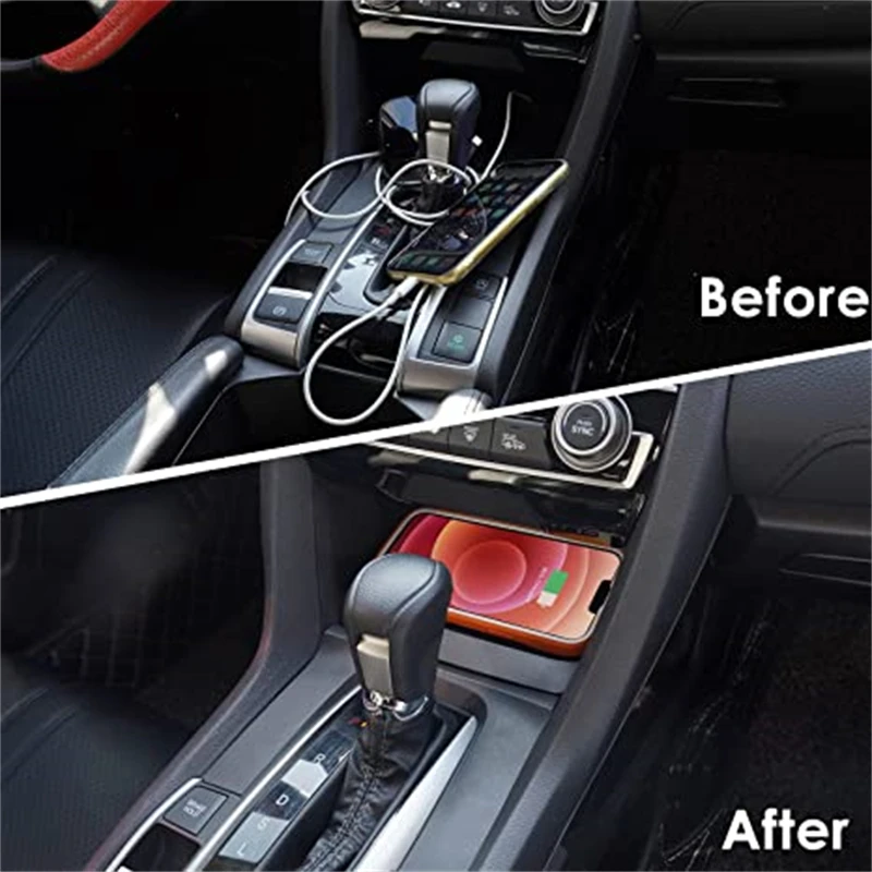 Беспроводное зарядное устройство для Honda Civic 2016-2021 с USB-портом 10-го поколения для хэтчбека Si Coupe Type R, аксессуары 2020 2019 2018 2017.