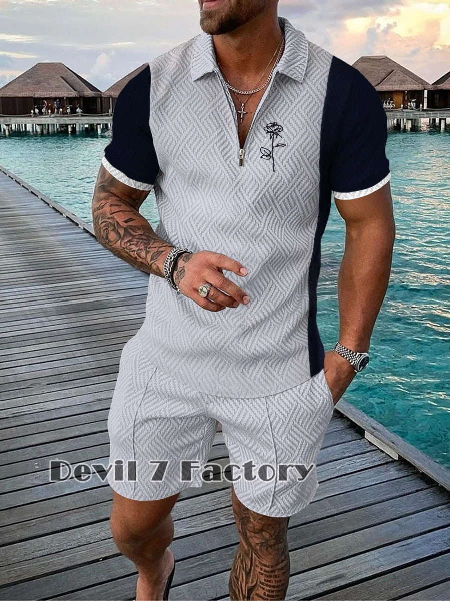2023 Summer Men's Tracksuit Polo Shirts Shorts Set Casual Turn Down Collar T-Shirt Suit Male Clothing Fashion Streetwear Outfits