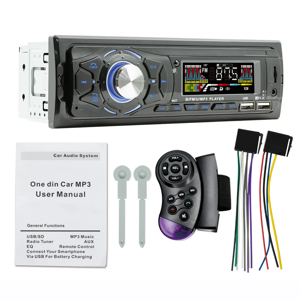 

1 Din Car Radio Digital Bluetooth Car MP3 Player 60Wx4 FM Radio Stereo Audio Music Plug-in Card U Disk USB/SD/AUX In Dash Radio