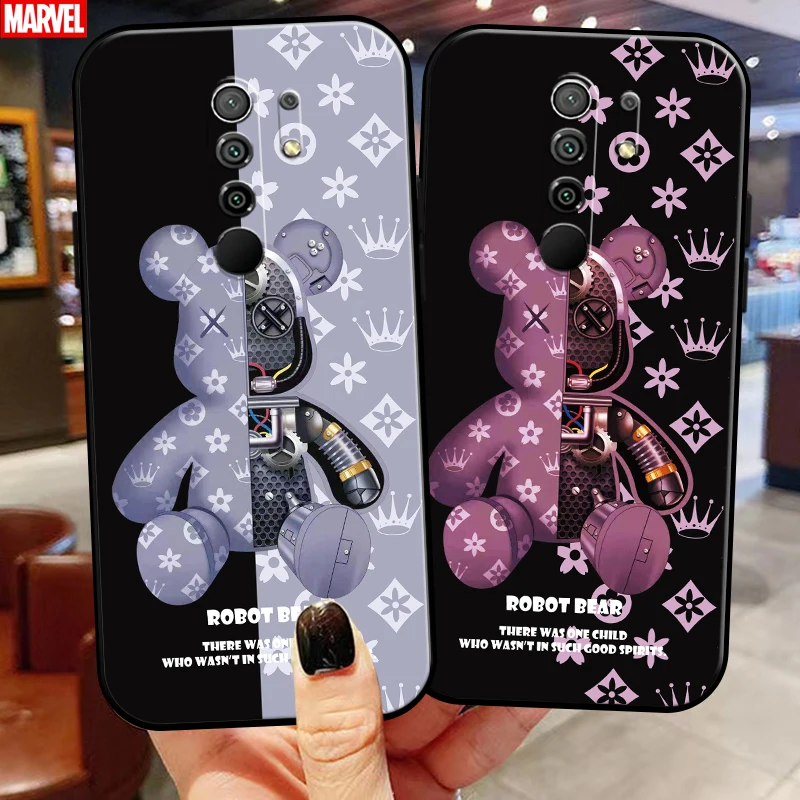 

Luxury Fashion Bear Phone Case For Xiaomi Redmi 9 Soft Coque Carcasa Black Back Funda Liquid Silicon
